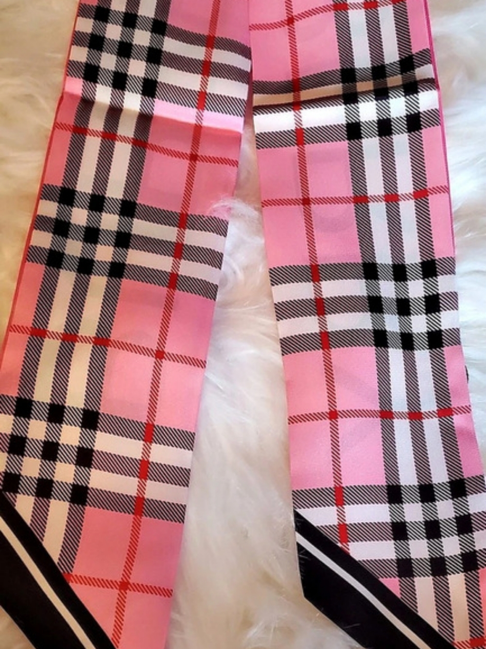 Silk Bag Twilly, Scarf, Hairtie; Pink & Black